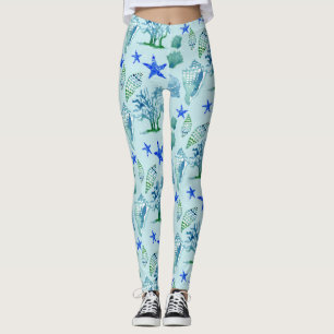 Modern patroonstrand Seashell Shell Coral Starfish Leggings
