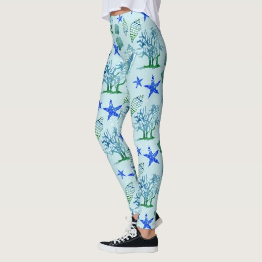 Modern patroonstrand Seashell Shell Coral Starfish Leggings (Links)