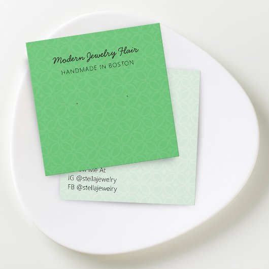 Modern Pattern Bright Green Earring Display Card Vierkante Visitekaartjes