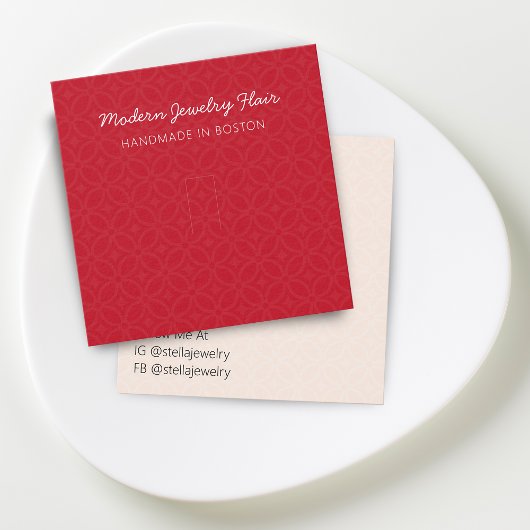 Modern Pattern Bright Vivid Red Ring Display Card Vierkante Visitekaartjes