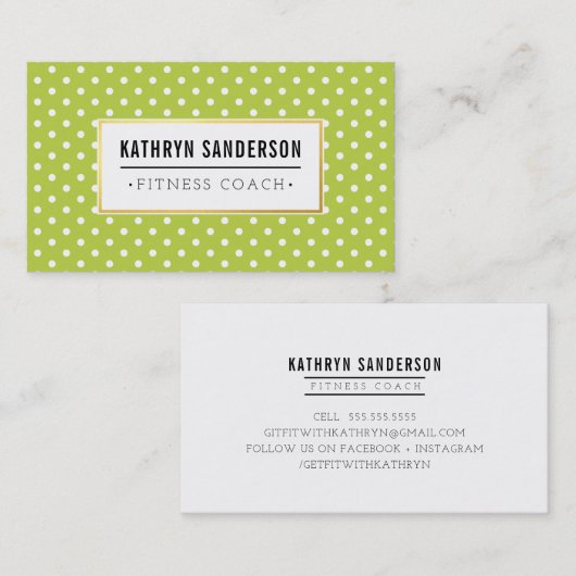 MODERN PATTERN gold logo polka dot cool lime green Visitekaartje (Voorkant / Achterkant)