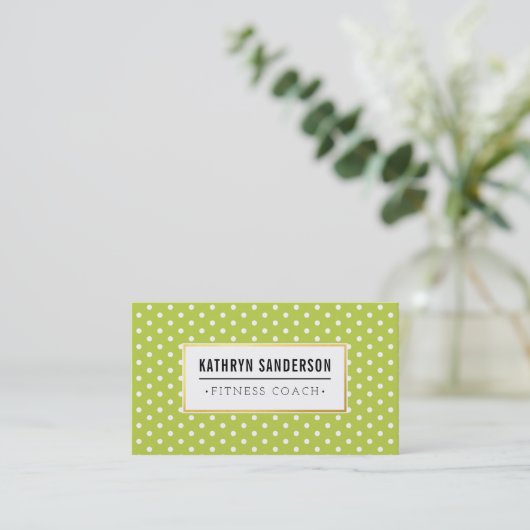 MODERN PATTERN gold logo polka dot cool lime green Visitekaartje (Staand voorkant)