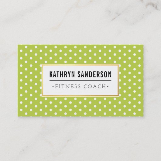 MODERN PATTERN gold logo polka dot cool lime green Visitekaartje (Voorkant)