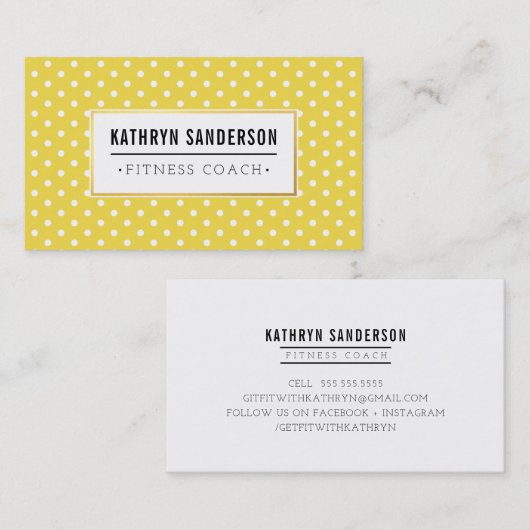 MODERN PATTERN gold logo polka dot geel wit Visitekaartje (Voorkant / Achterkant)
