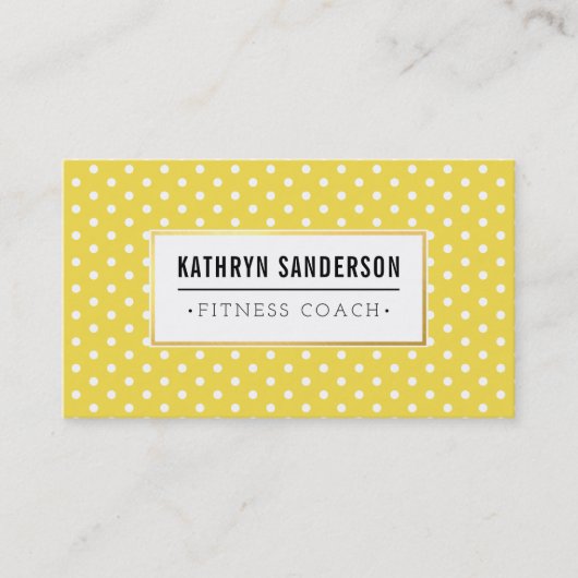 MODERN PATTERN gold logo polka dot geel wit Visitekaartje (Voorkant)