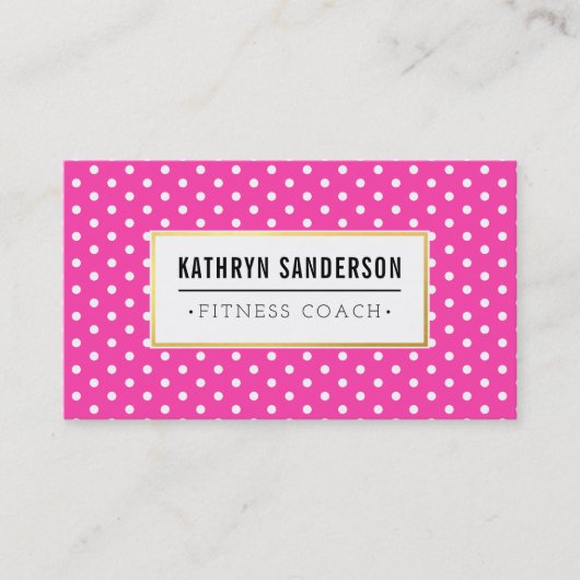 MODERN PATTERN gold logo polka dot hot pink white Visitekaartje (Voorkant)