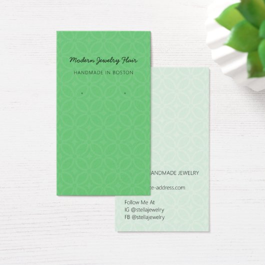 Modern Pattern Green Earring Display Card Visitekaartje (Bureau)
