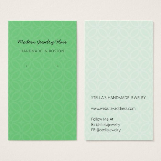 Modern Pattern Green Earring Display Card Visitekaartje (Voorkant /achterkant)