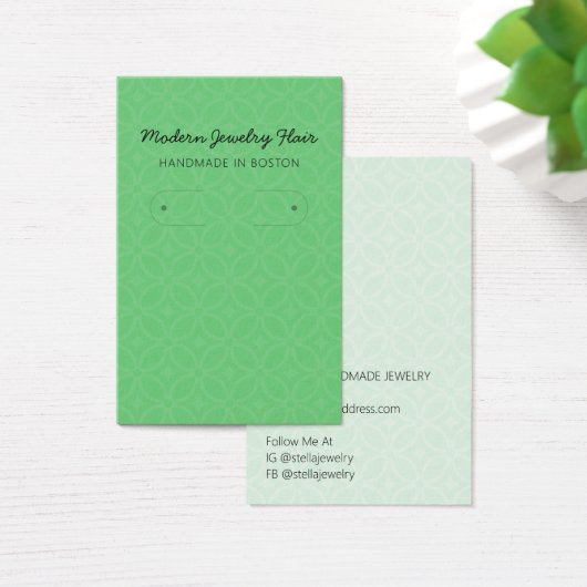 Modern Pattern Green Hoop Earring Display Card Visitekaartje (Bureau)