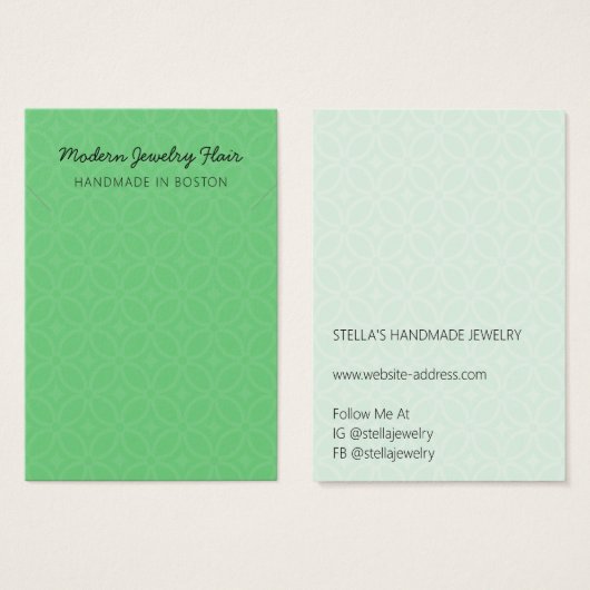 Modern Pattern Green Necklace Display Card Visitekaartje (Voorkant /achterkant)