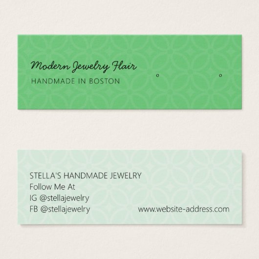 Modern Pattern Green Stud Earring Display Card Mini Visitekaartjes (Voorkant /achterkant)