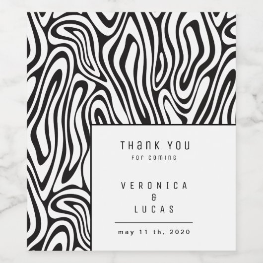 Modern Pattern Monochrome Wedding Wijn Etiket (Enkel label)