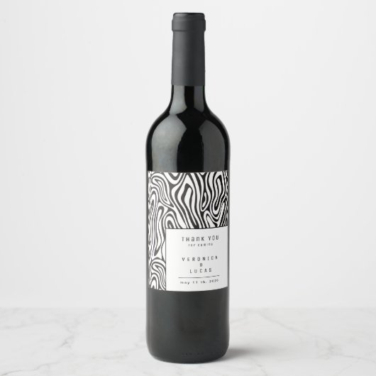 Modern Pattern Monochrome Wedding Wijn Etiket (Voorkant)