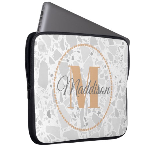 Modern Pattern Monogram Jouw naam Terrazzo Laptop Sleeve (Voorkant Rechts)