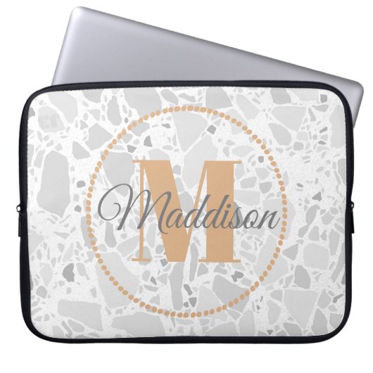 Modern Pattern Monogram Jouw naam Terrazzo Laptop Sleeve (Voorkant)