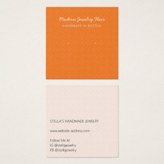 Modern Pattern Orange Earring Display Card Vierkante Visitekaartjes (Voorkant /achterkant)