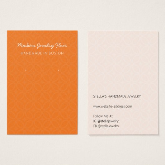 Modern Pattern Orange Earring Display Card Visitekaartje (Voorkant /achterkant)