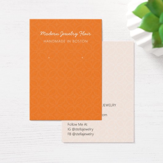 Modern Pattern Orange Earring Display Card Visitekaartje (Bureau)