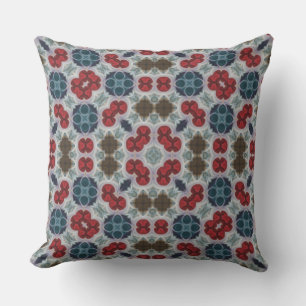 Modern Pattern Red, Blue, Green on Grey Kussen