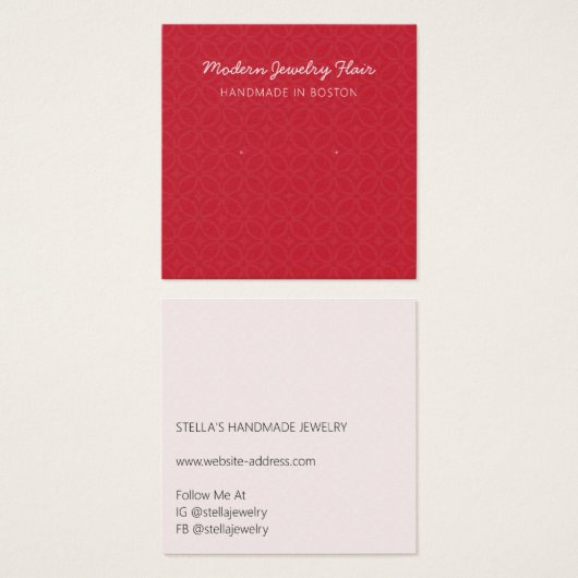 Modern Pattern Red Earring Display Card Vierkante Visitekaartjes (Voorkant /achterkant)