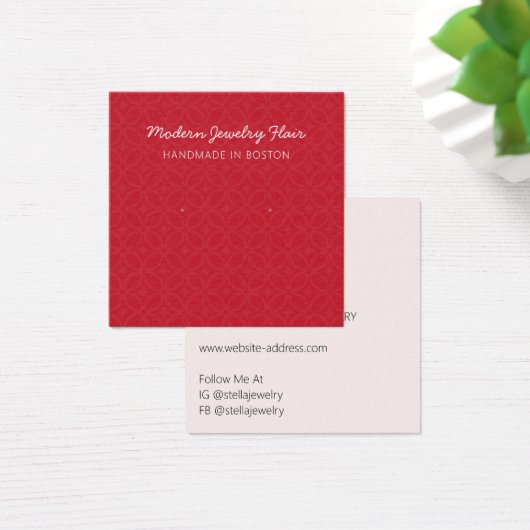 Modern Pattern Red Earring Display Card Vierkante Visitekaartjes (Bureau)