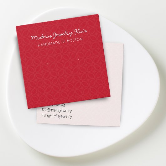 Modern Pattern Red Earring Display Card Vierkante Visitekaartjes