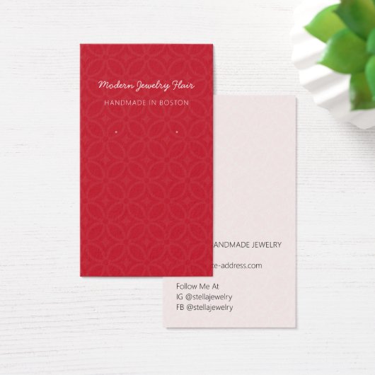 Modern Pattern Red Earring Display Card Visitekaartje (Bureau)