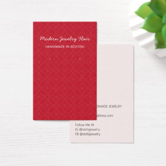Modern Pattern Red Earring Display Card Visitekaartje (Bureau)