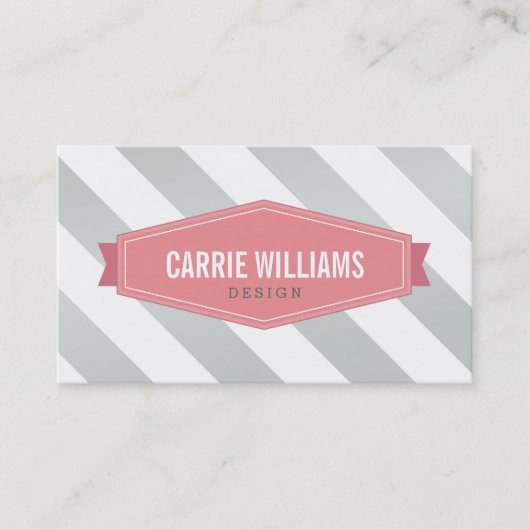 MODERN PATTERN striped koraal retro logo grey Visitekaartje (Voorkant)