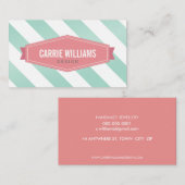 MODERN PATTERN striped koraal retro logo mint Visitekaartje (Voorkant / Achterkant)