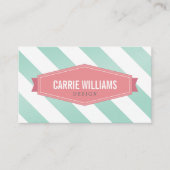 MODERN PATTERN striped koraal retro logo mint Visitekaartje (Voorkant)
