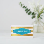 MODERN PATTERN Striped turquoise logo gouden folie Visitekaartje (Staand voorkant)