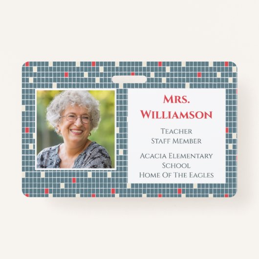 Modern Pattern Teacher Educator Personeel Foto ID Badge (Voorkant)