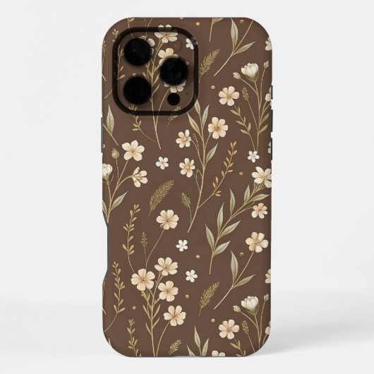 Modern Pattern Wildflowers Brown Background iPhone Hoesje (Achterkant)