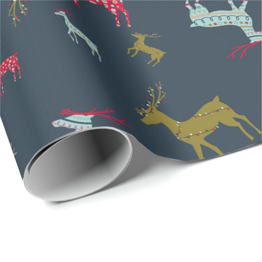 Modern Patterned Reindeer Kerstmis en Vakantie Cadeaupapier (Rol Hoek)