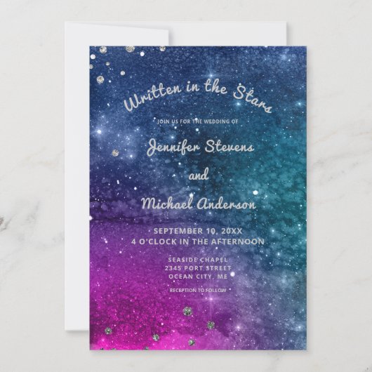 Modern Pauw Blauw Zilver Waterverf bruiloft Kaart (Voorkant)