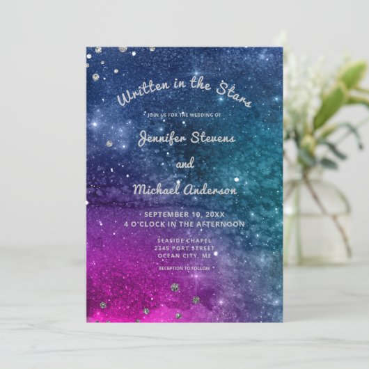 Modern Pauw Blauw Zilver Waterverf bruiloft Kaart (Staand voorkant)