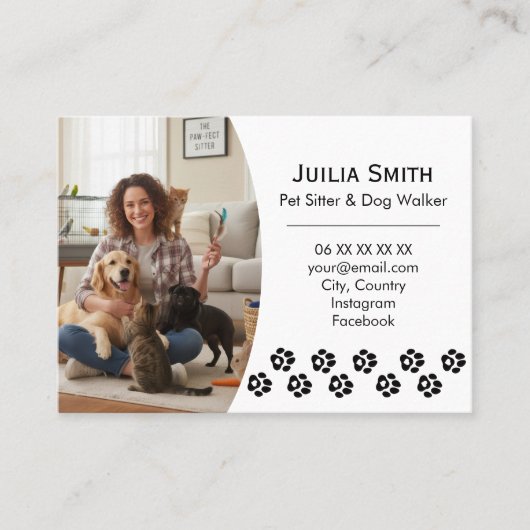 Modern Paw Print Photo Pet Sitter & Dog Walker  Visitekaartje (Voorkant)
