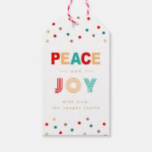 Modern Peace and Joy Kleurrijke Confetti Stippen Cadeaulabel (Voorkant)