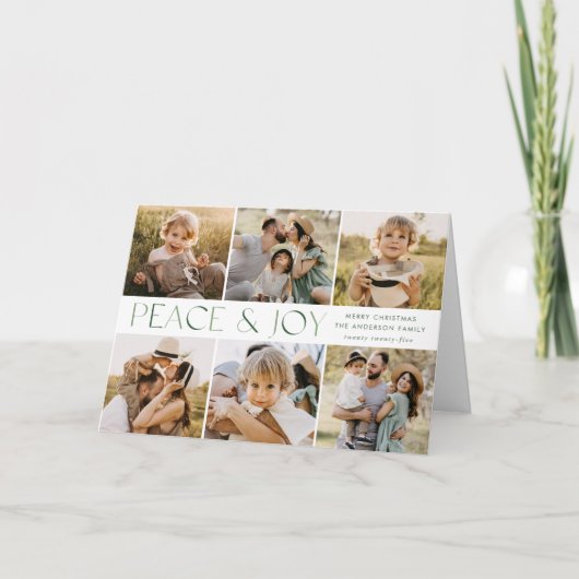 Modern Peace and Joy Photo Collage Feestdagen Kaart (Voorkant)