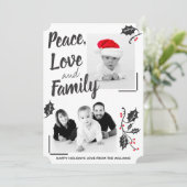 Modern Peace Love and Family Holiday Photo Card Kaart (Staand voorkant)