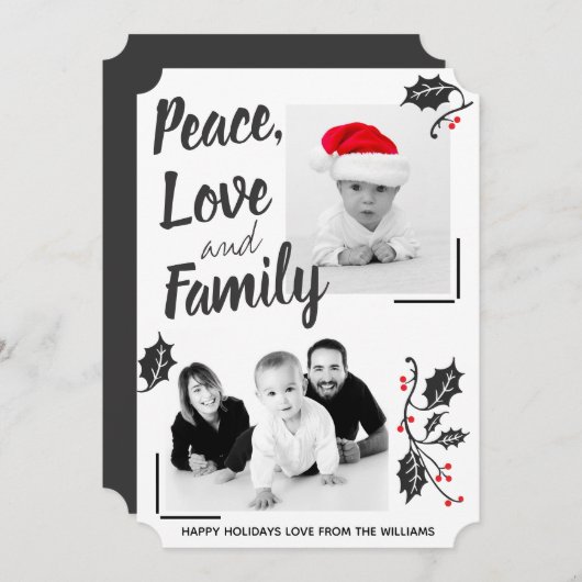 Modern Peace Love and Family Holiday Photo Card Kaart (Voorkant / Achterkant)