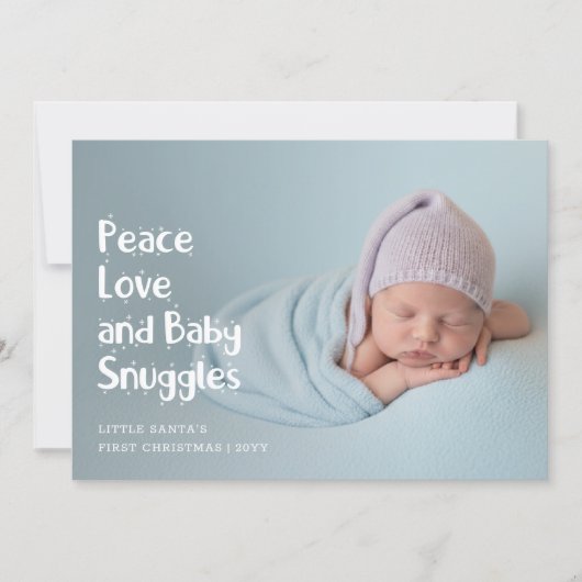 Modern Peace Love Cute Baby First Christmas Photo Feestdagenkaart (Voorkant)