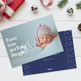 Modern Peace Love Cute Baby First Christmas Photo Feestdagenkaart