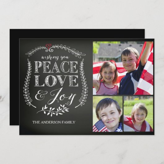 Modern Peace Love Joy Chalkboard Feestdagenkaart (Voorkant / Achterkant)