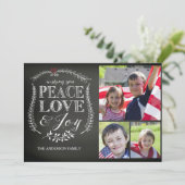 Modern Peace Love Joy Chalkboard Feestdagenkaart (Staand voorkant)