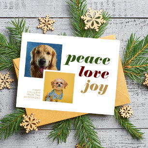 Modern Peace Love Joy Photo Dog Feestdagen Briefkaart