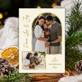 Modern Peace Love Joy Script Gold Arch 3 Photo Feestdagenkaart