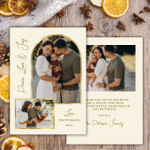 Modern Peace Love Joy Script Gold Arch 3 Photo Feestdagenkaart