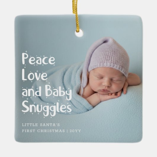 Modern Peace Love Newborn Baby's First Christmas Keramisch Ornament (Voorkant)